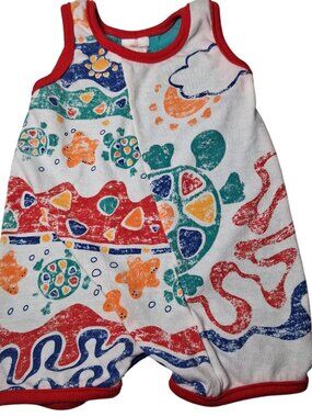 Vintage Buster Brown Baby Romper 3-6 Mos Turtle Starfish Beach Summer Sleeveless